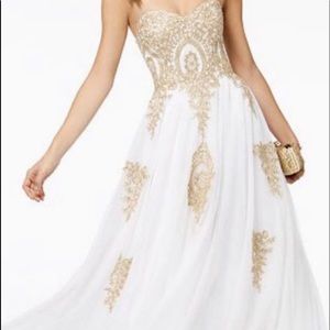 Beautiful white and gold beaded prom dress